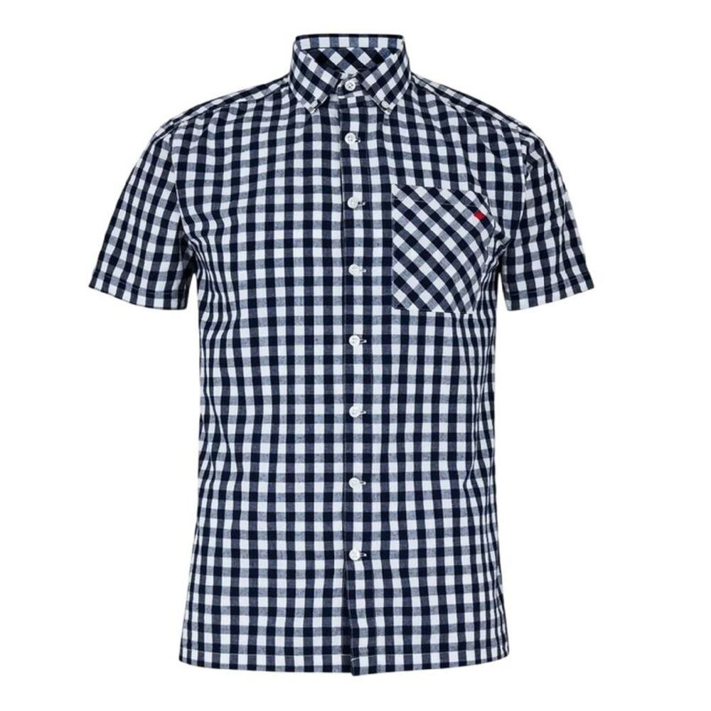 Lee Cooper Mens Gingham Check Short-Sleeved Shirt / Navy/White